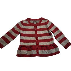 Baby Gap Girl 12-18 m  Red & Gray Striped Knit Cardigan  Heart Elbow Patches